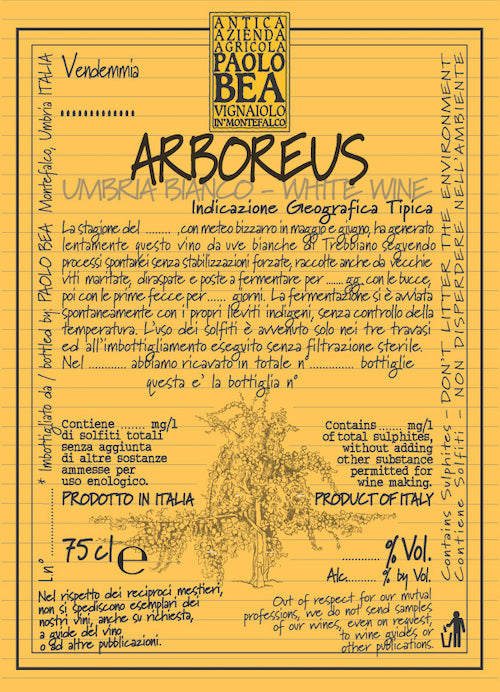 “Arboreus” Trebbiano Spoletino, Paolo Bea, Umbria 2018